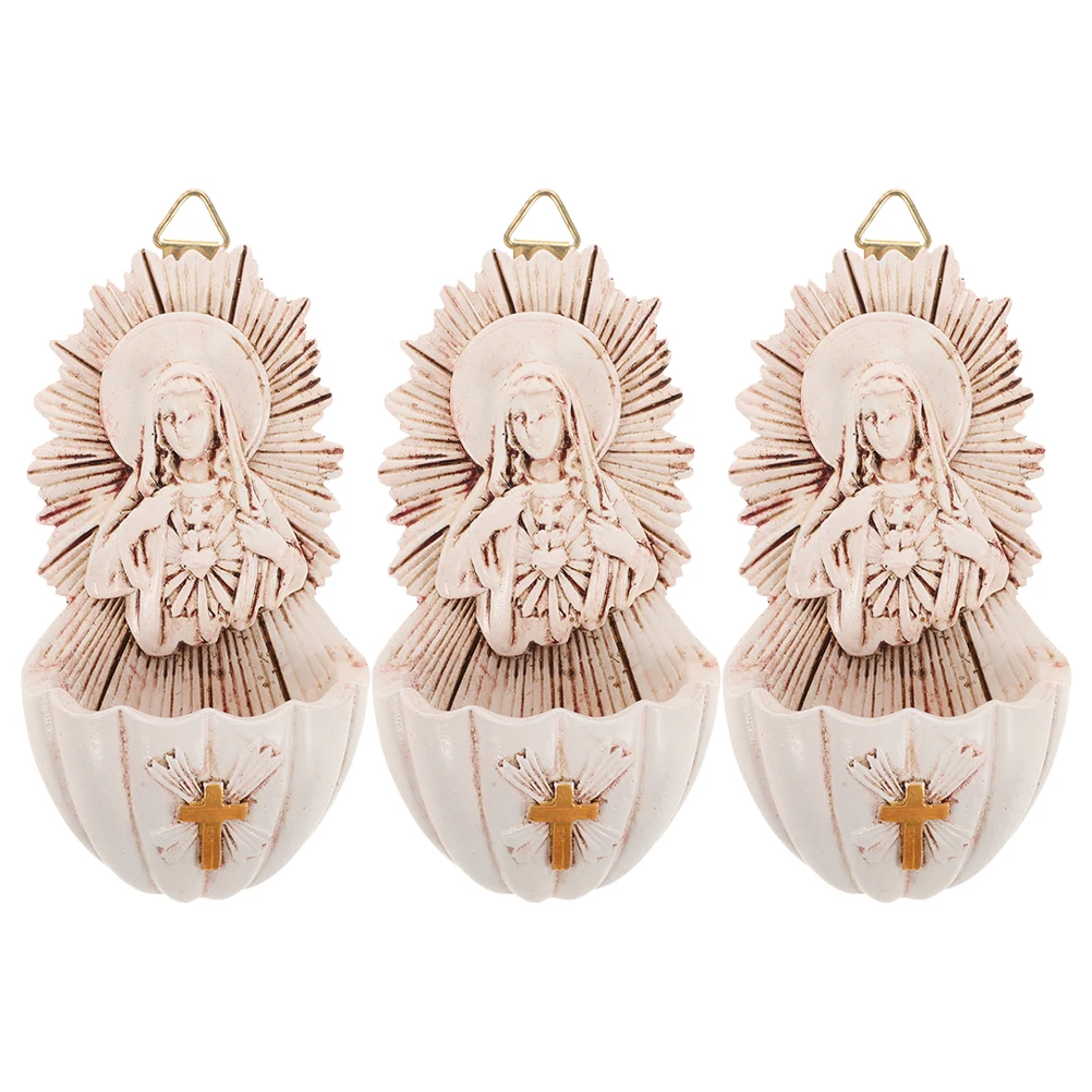 

3 pcs Catholic Holy Water Font Basin Wall Hanging Statue Decor Container Plaque Christian Present Religious Collectibles Home