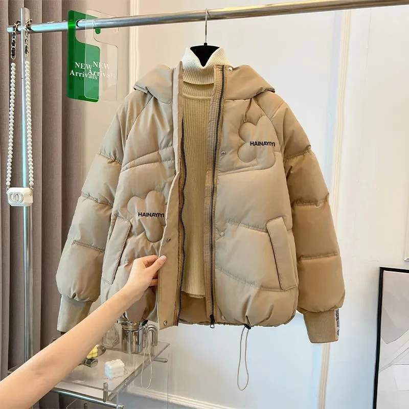 Casaco acolchoado de algodão feminino, jaqueta grossa de algodão solto, jaqueta puffer casual estilo coreano, casaco cortado para o inverno, novo,