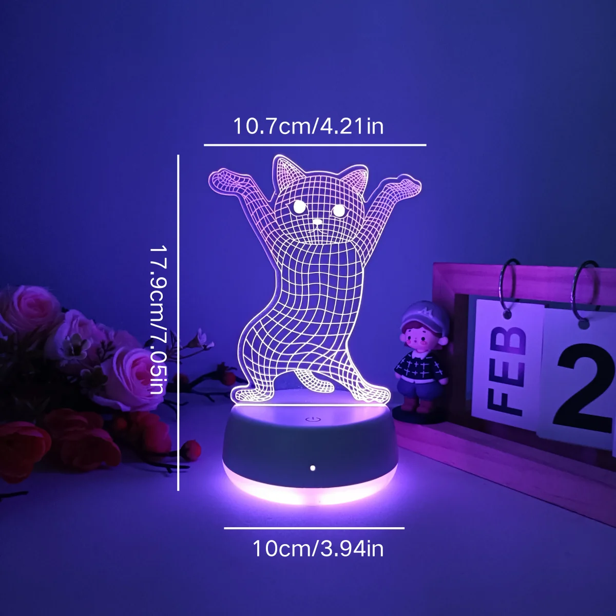 1pc Creative Cute Hand up Kitten 3D Seven Color Gradient Night Light, USB Powered Luminous Base, A Good Ideal Gift.