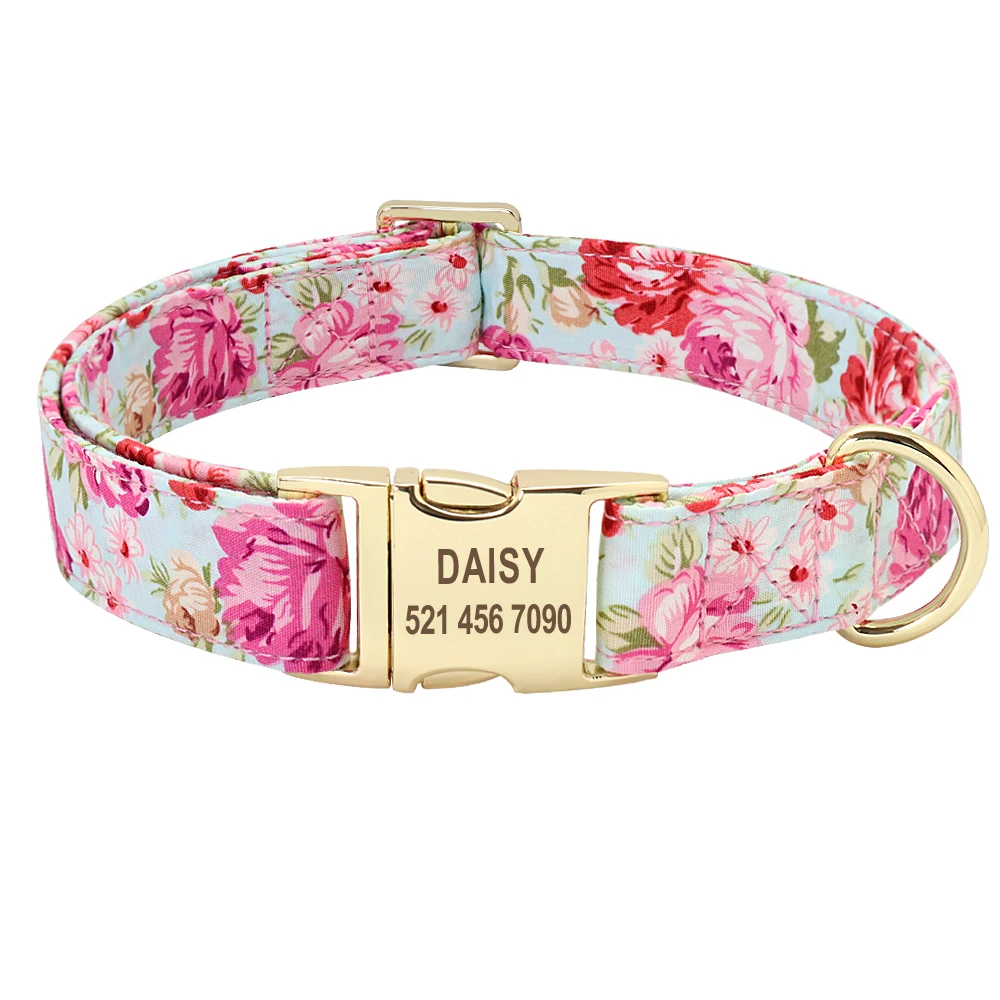 Personalized Floral Dog Collar And Leash Set For Small Medium Large Dogs_voghion.com