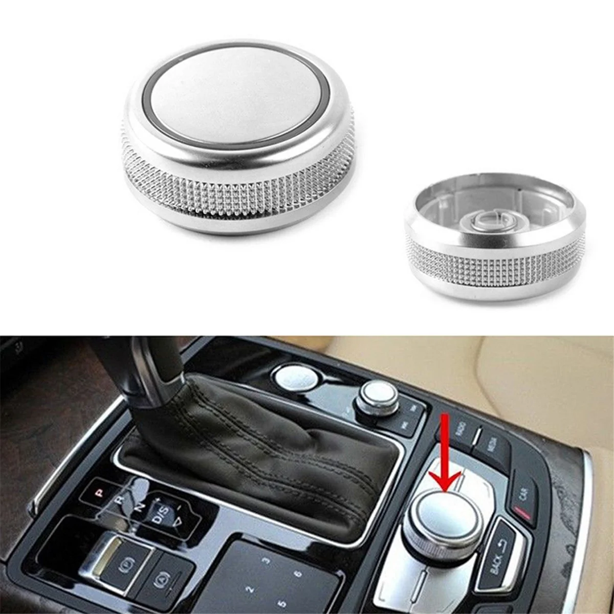 #489P Car Multimedia Switch Knob Volume Adjustment Knob Radio Choice Key 4G0919069 for AUDI A6 C7 S6 A7 S7 (Silver)