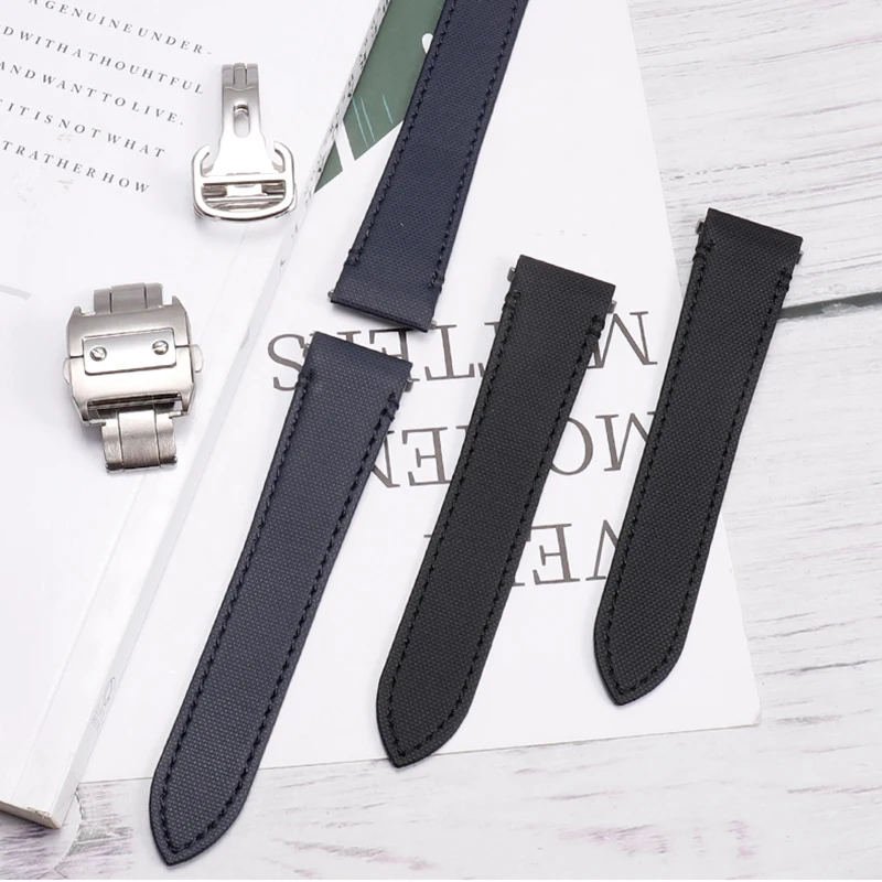 

Нейлоновый ремешок 21 мм, новый быстросъемный ремешок для часов Cartier Santos W2SA0007, средний браслет с раскладывающейся застежкой, черный, синий