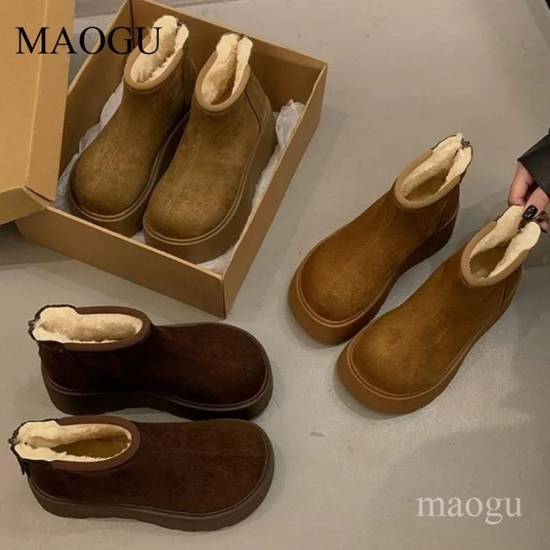 Winter Vintage Warm Cotton Women Ankle Boots Fashion Platform Height Increase Plush Short Boots Botines Para Mujeres Size 35-40