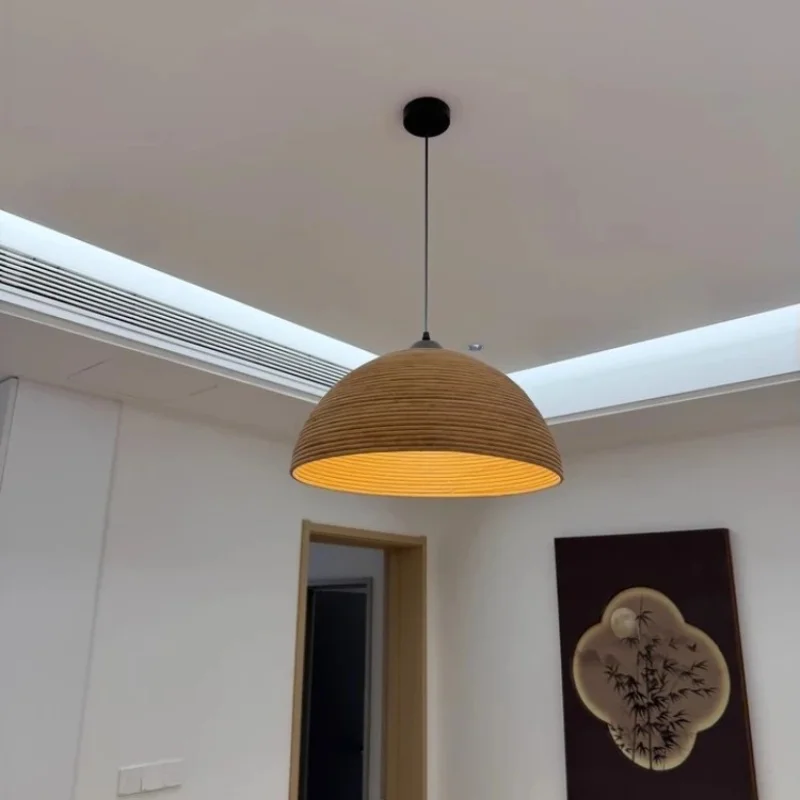 Vintage Rattan Semi-circular Pendant Light Bedroom Bedside Living Room Bar Counter Hotel Designer Homestay Lighting Decoration