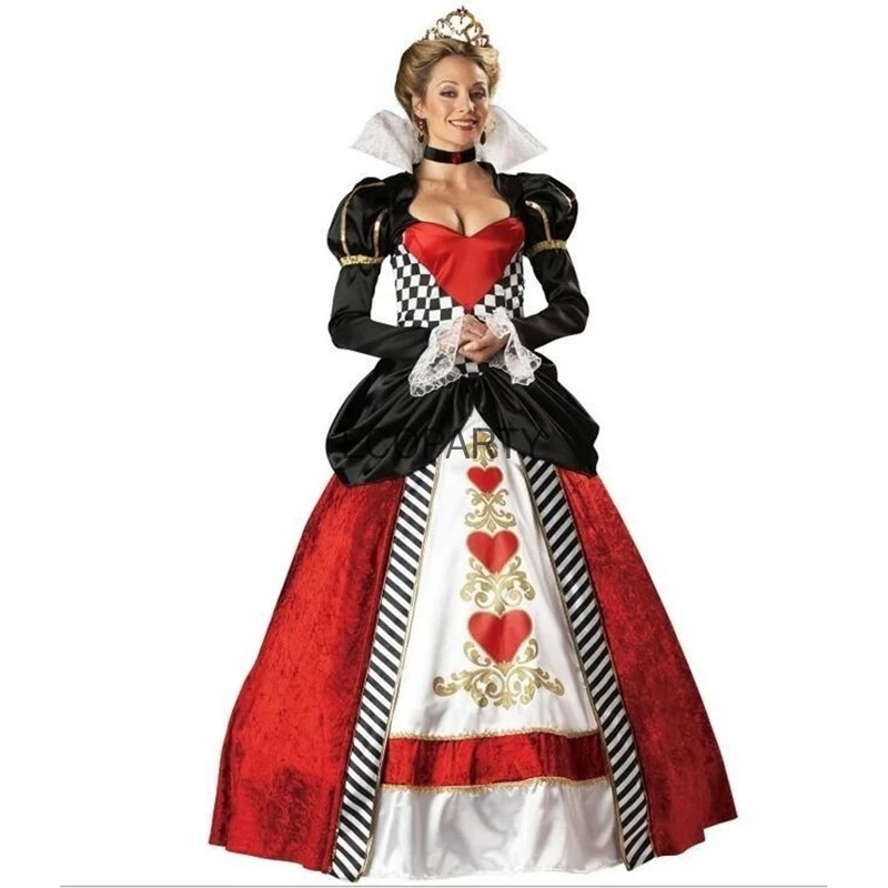 เครื่องแต่งกายวันฮาโลวีนผู้หญิง Alice Red Queen Costumse Evil Naughty Queen Of Heart Fantasia Party Cosplay Uniform