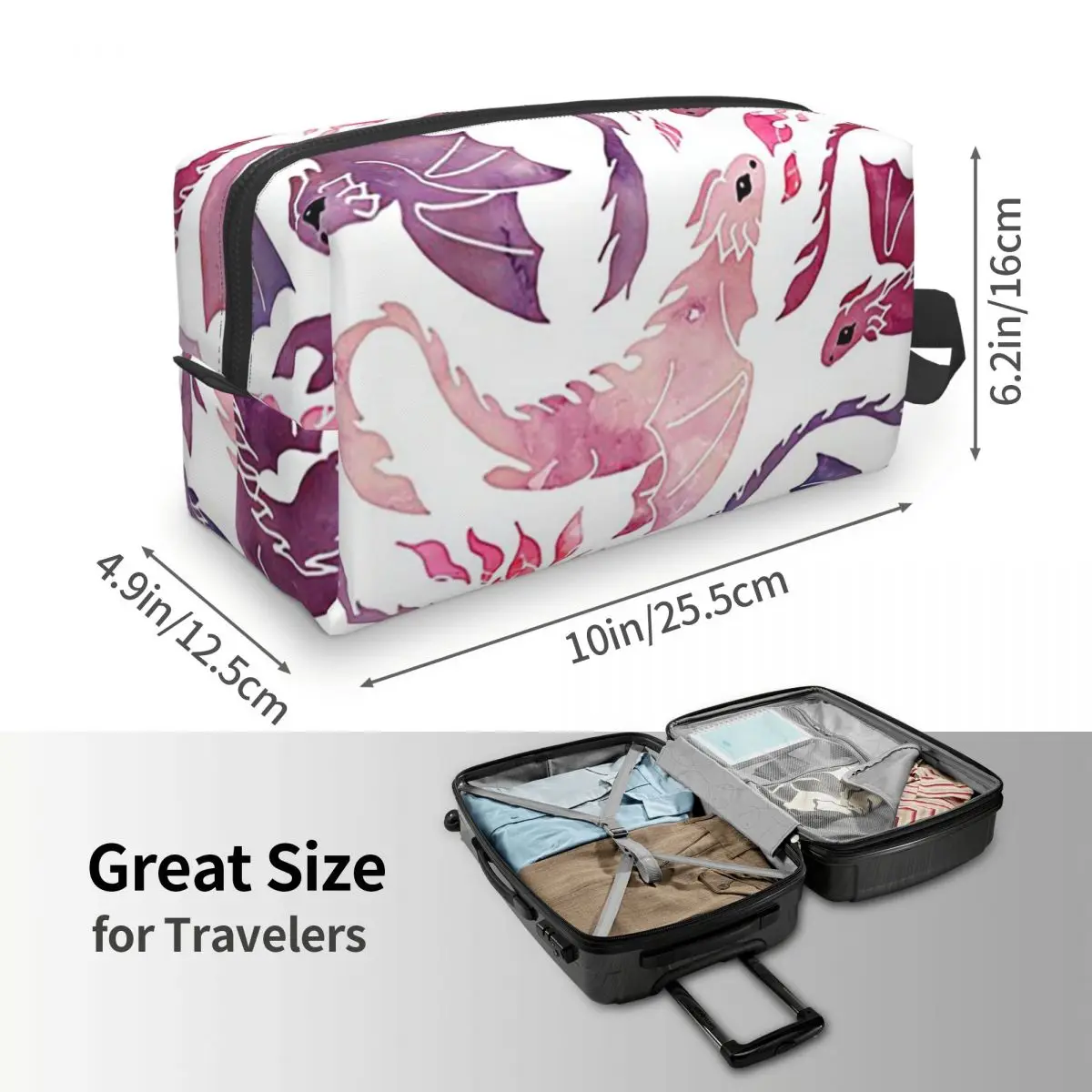Dragon Fire Pink & Purple Makeup Bag Cosmetic Organizer Storage Dopp Kit Toiletry Cosmetic Bag for Women Beauty Travel