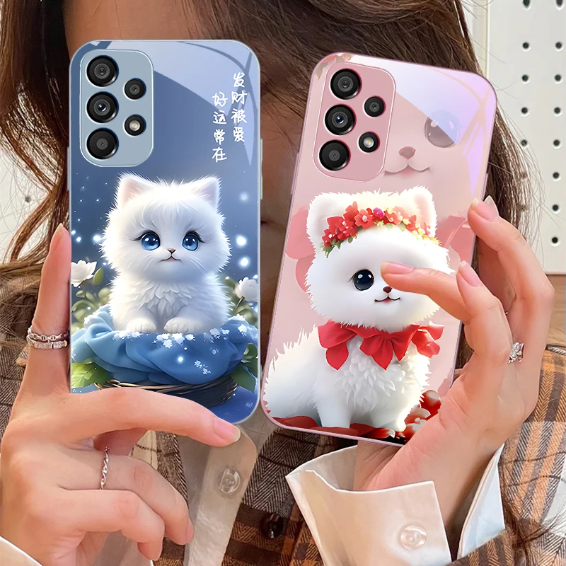 Cute Little Dog Green For Samsung Galaxy S10 4G S20 11E 30 S21 21Fe 22 S24 Pro S23 Ultra 5G S8 S9 Tempered Glass Phone Case