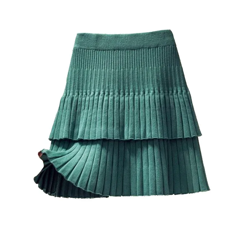 

Y2k Fashion Summer Autumn Korean Style Women's High Waist Cake Pleated Skirt Knitted Spring Woman's Stitching Skirt