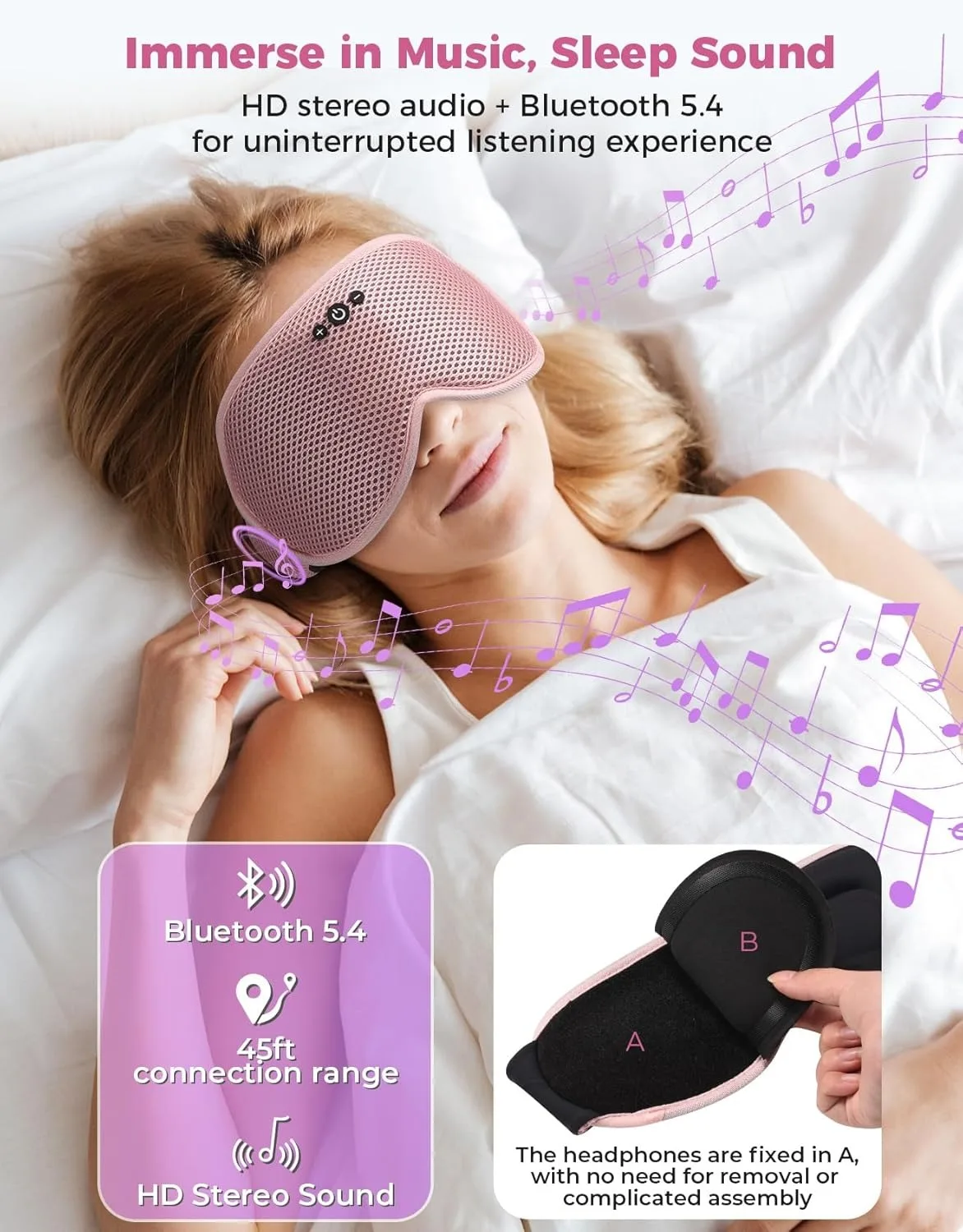 3D Bluetooth Sleeping Mask Headphones Eye Mask Comfortable Wireless Music Call Sleep Mask Noise Reduction Sleeping Adjustable view 4