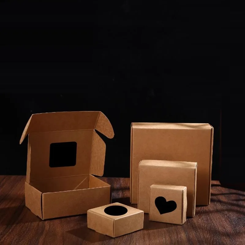 50 Stück - Faltbare Kraftpapier-Box mit PVC-Fenster für Hochzeitsbonbons, Handgemachte Seife, Verpackung und Geschenkboxen