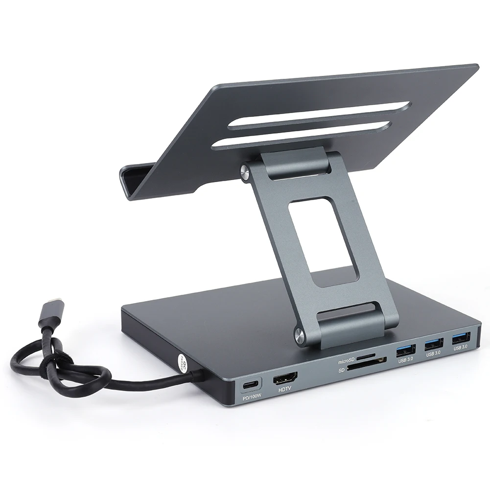 

Tablet Multiple Ports Hub Aluminum Alloy Stand USB C Docking Station HDMI-Compatible PD USB3.0 5Gbps SD TF Slot Gigabit Ethernet