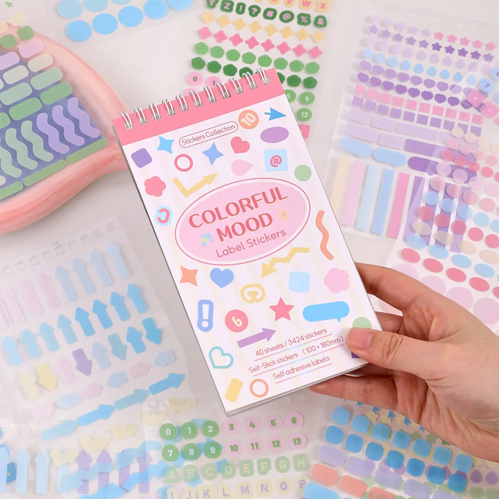40 sheets Colorful Paper Index Label Stickers 3424+ pcs Planning Stickers Diary Notes Marking Aesthetic Creative Stickers
