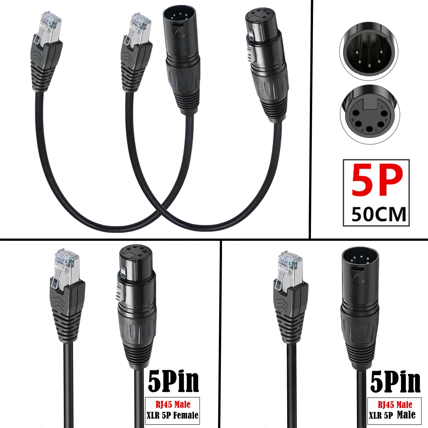 Кабель-адаптер XLR 5-контактный на RJ45, удлинительный кабель DMX XLR 5-контактный (штекер) на RJ45 (штекер) для усилителей, микшеров и т.д.