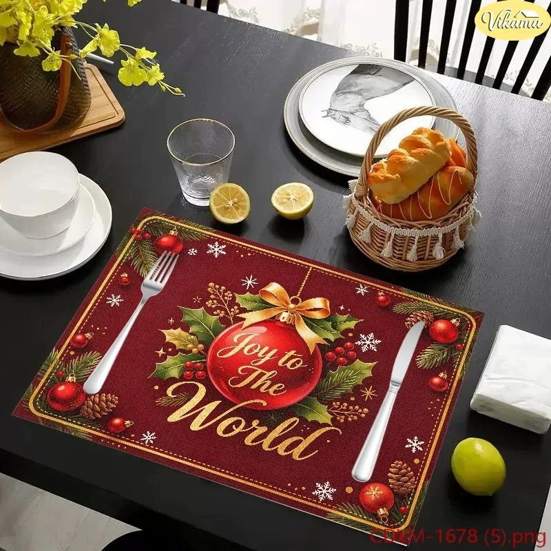 VIKAMA Christmas Placemats, Burgundy Nutcracker Ballet Ballerina Merry Christmas Print, Washable Winter Holiday Dining Mat