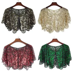 Women s Halloween Sequin Shawl Beaded Art Deco Evening Cape Vintage Shawl Wraps