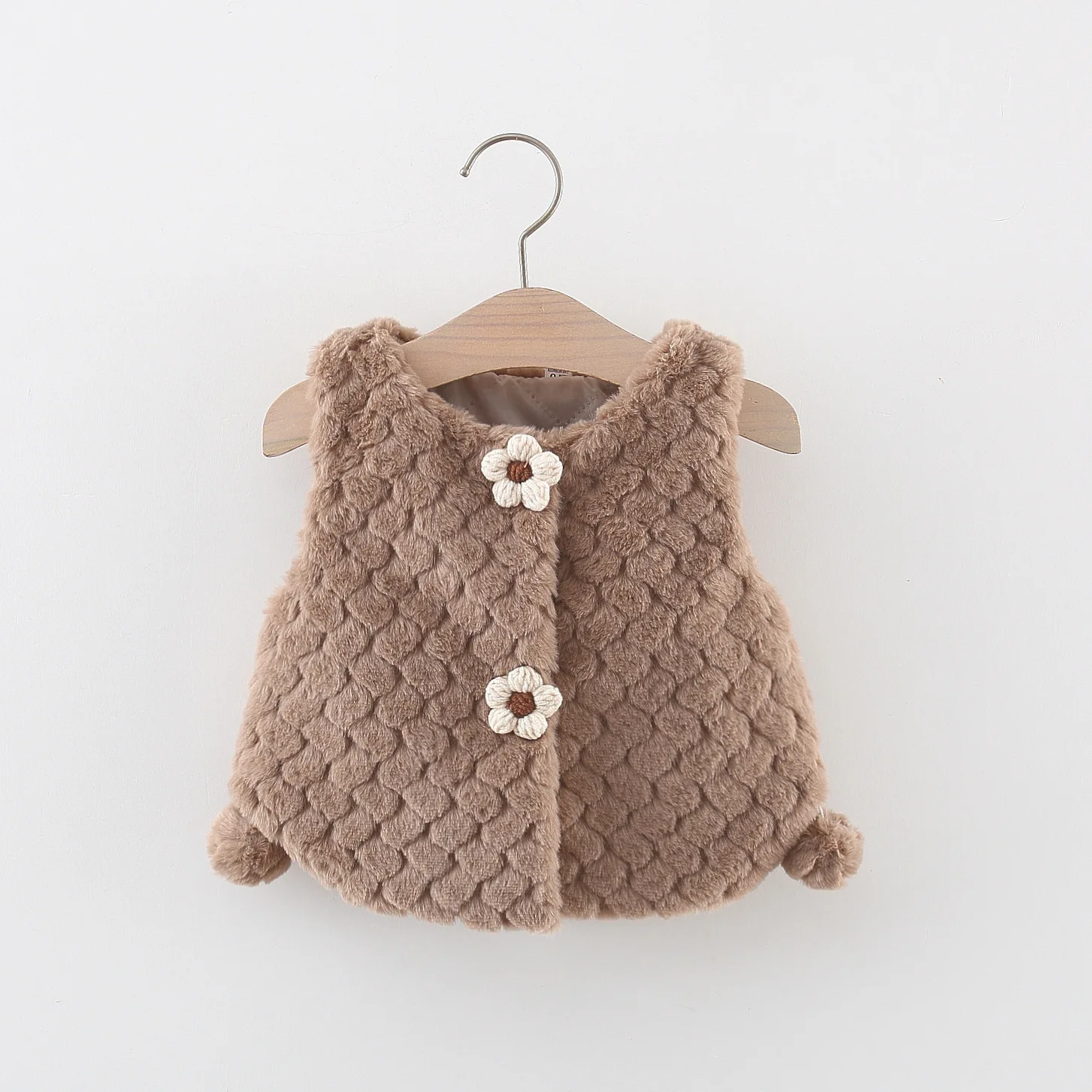 Baby Girl Winter Solid Color Fur Coat Baby Warm Fake Fur Sweat Shoulder Flower Button Newborn Vest