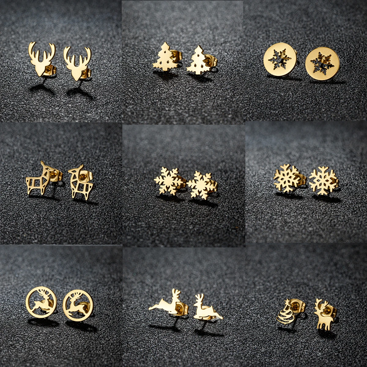 

Christmas Earrings For Woman Men Deer Christma Tree Bow Snowflake Pattern Stainless Steel Cartilage Piercing Earring Wholesale