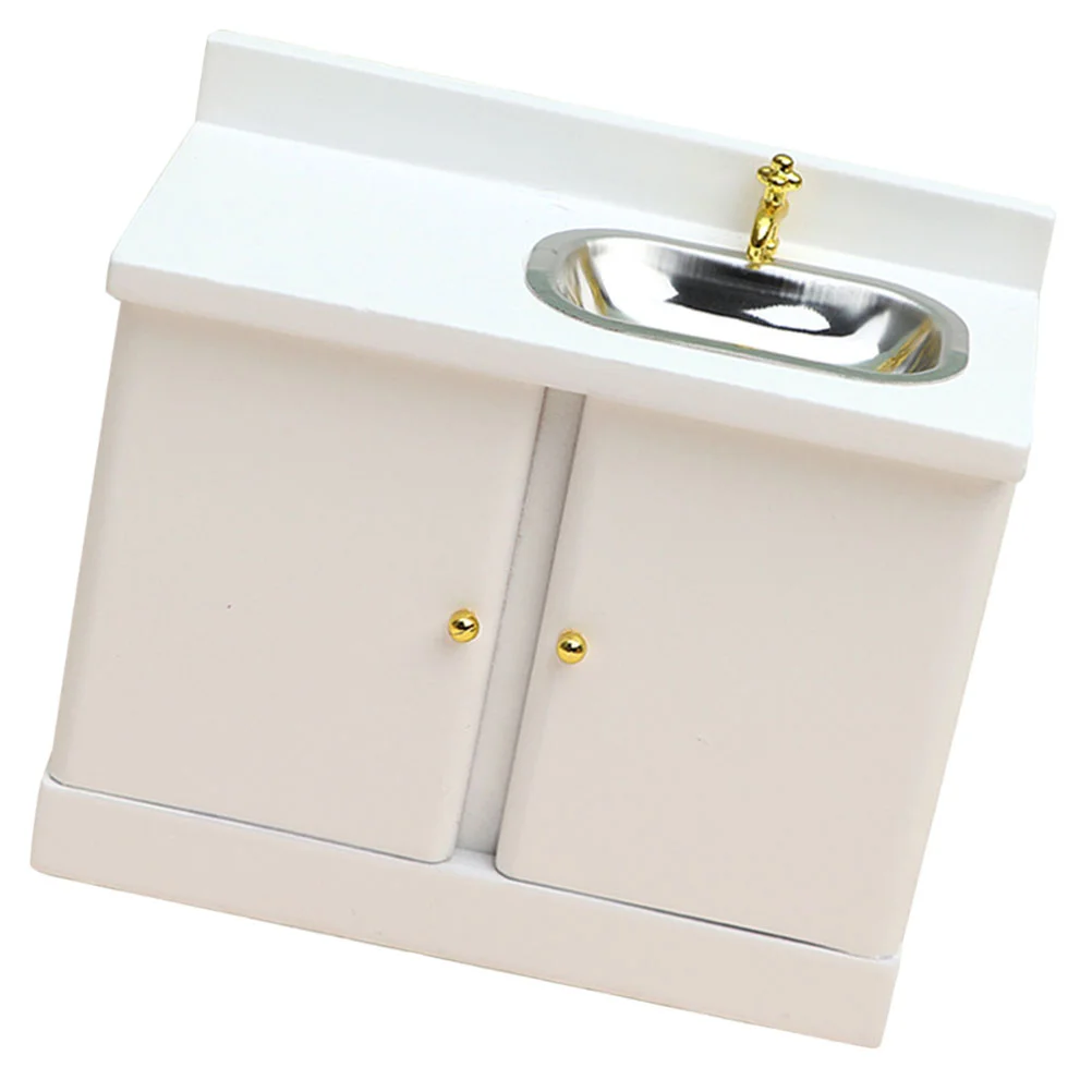 1 12 Dollhouse Cabinet Wooden Counter Toy House Accessory Miniature Sink For Kitchen Wooden Sink Miniature Cabinet Mini