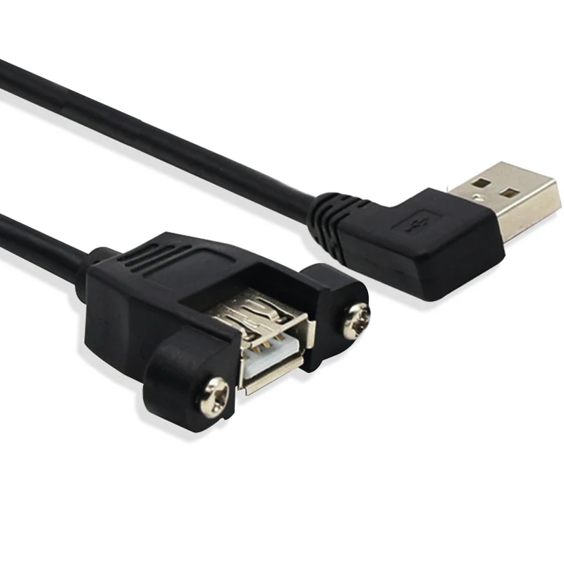 USB2.0 Extension Cable with Ears USB Cable Male To Female Screw Holes for Fixing USB Chassis Cabinet Baffle 90 Degree Right