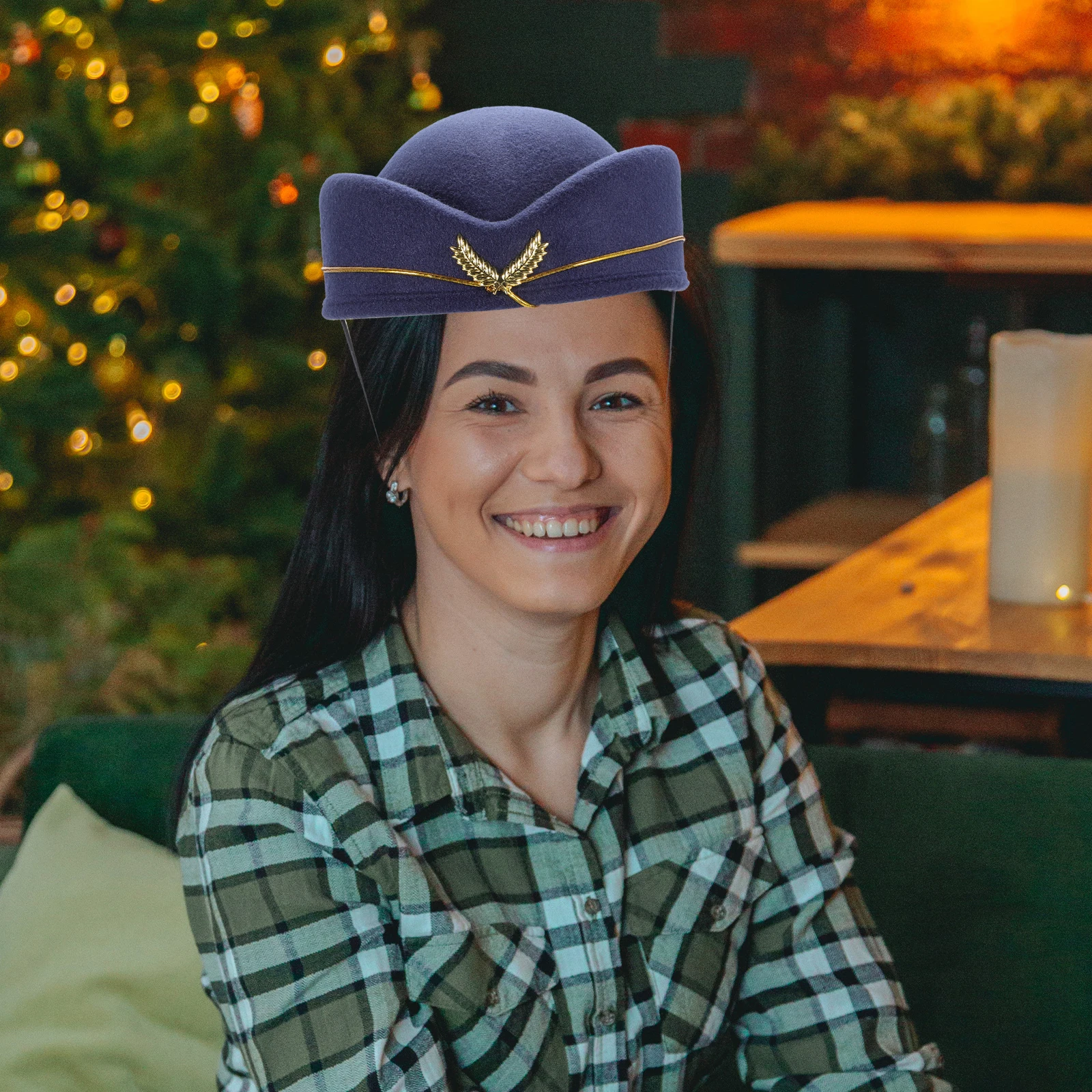 

Airline Attendant Hat Stewardess Beret Hat For Cosplay Costume Party Flight Attendant Cap Woolen Head Decor Performance