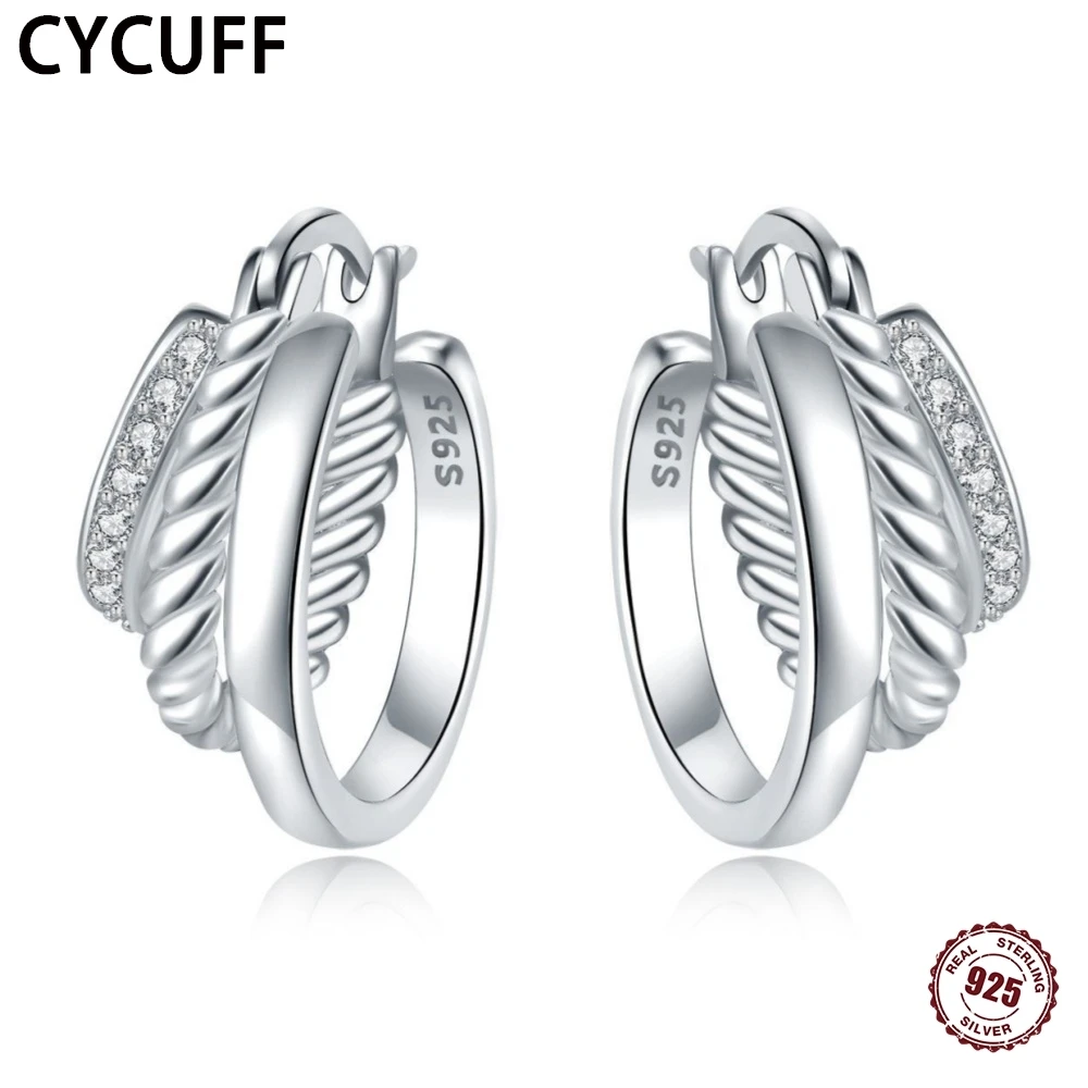 

CYCUFF 925 Silver classic inlaid stone twist round wire earring Hypoallergenic Symmetrical For Women's Earrings Jewelry Making