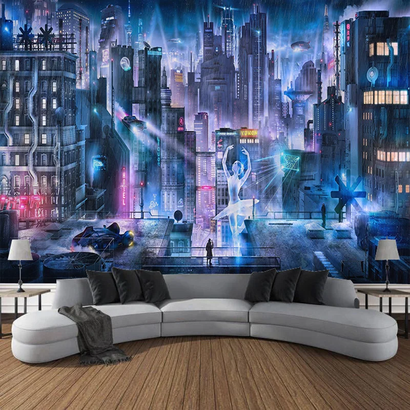 Future City Neon Lamp Tapestry 3d World Home Art Decoration Bohemian Decorative Tapestry Wall Hanging