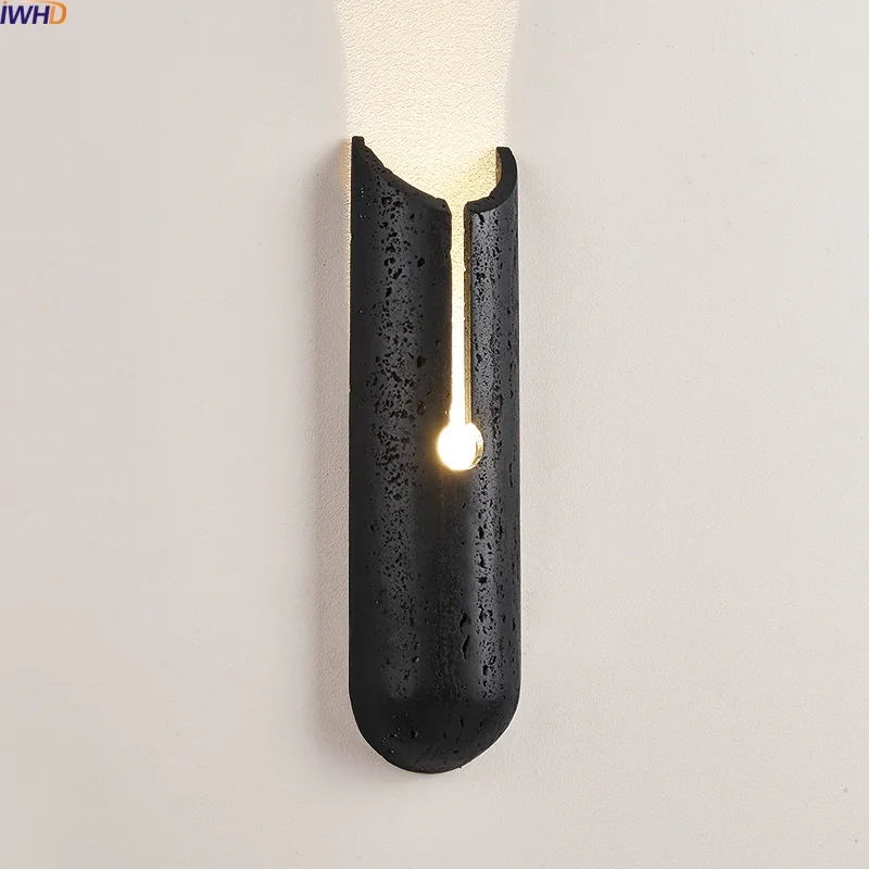 

IWHD Wabi Sabi LED Wall Lights Interior For Home Black Travertine Wall Art Lighting Living Room Bedroom Bedside Lamp Arandela