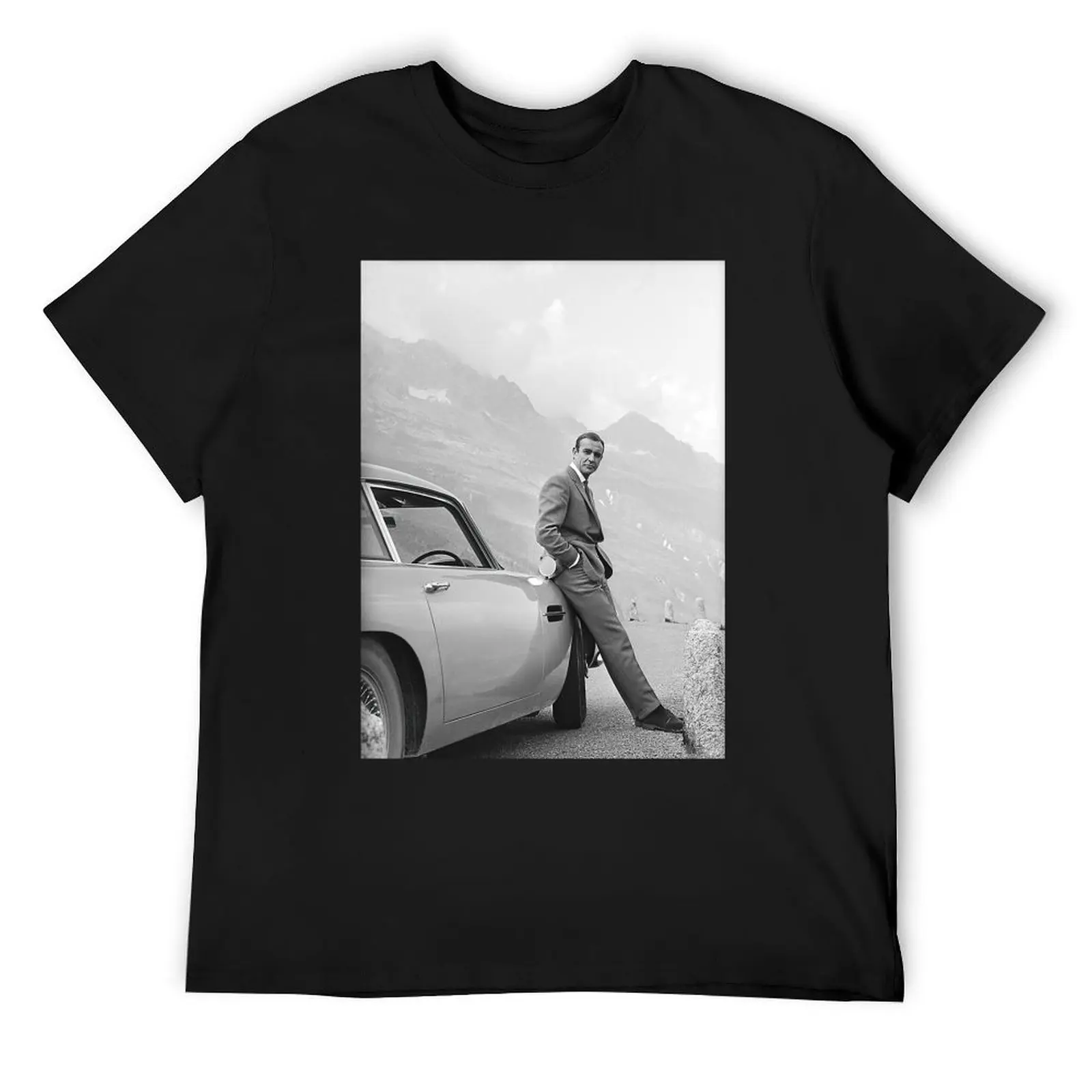 Sean Connery and Sports Car, Black and White Vintage Art Classic T-Shirt graphics vintage t shirt men