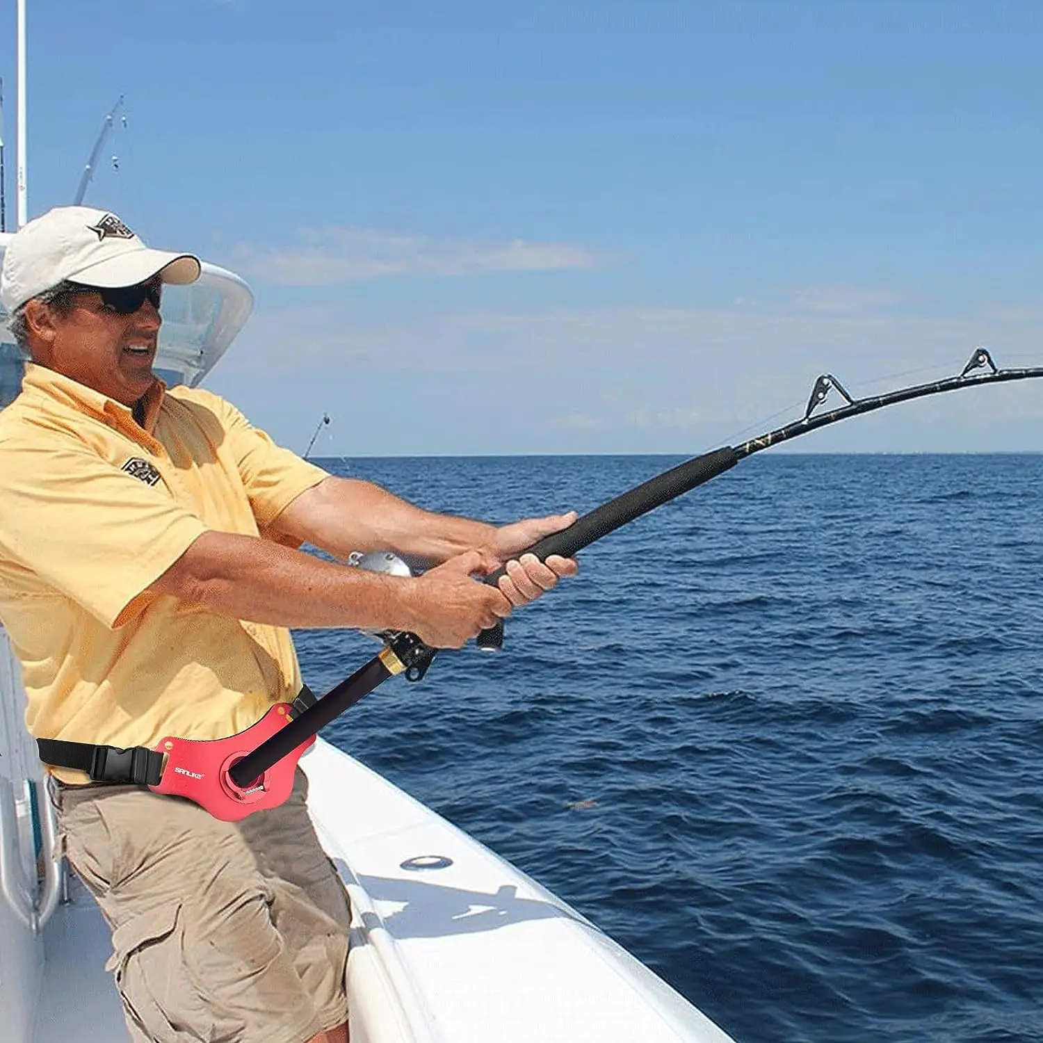 SANLIKE Fishing Fighting Belt Rod Holder Aluminum Adjustable Alloy Fishing Pole Waist Belt Tackle Saltwater Tool for Big Fish