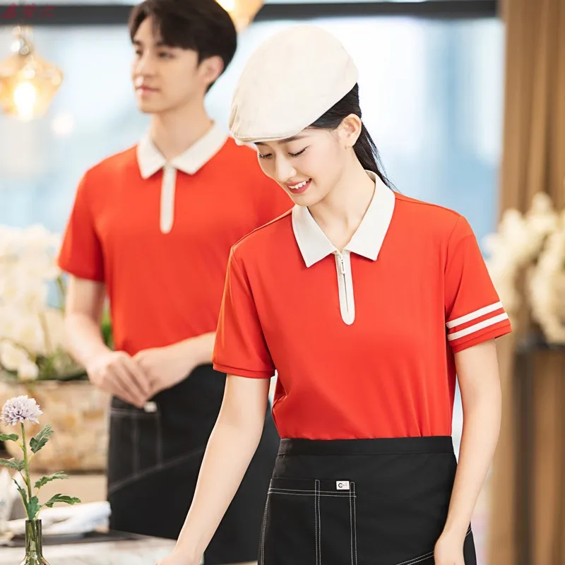 

Western Restaurant Steak Grill Summer Work Uniforms Catering Fast Food Restaurant Large Food Stall Waiter Short Sleeve Work Clot