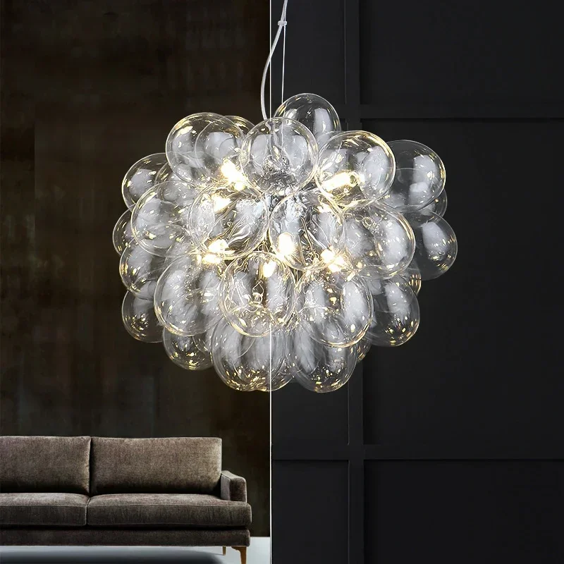 Modern Glass Ball Pendant Chandelier Creative Color Modest Ceiling Lamps for Living Room Hanging Led Lights Decor Home-appliance