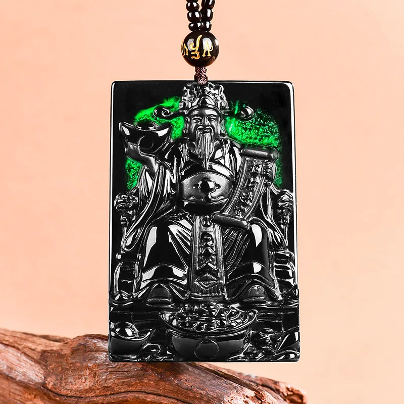 Natural Burmese Jadeite God of Wealth Pendant Necklace Fashion Talismans Real Jade Vintage Luxury Accessories Gifts for Women