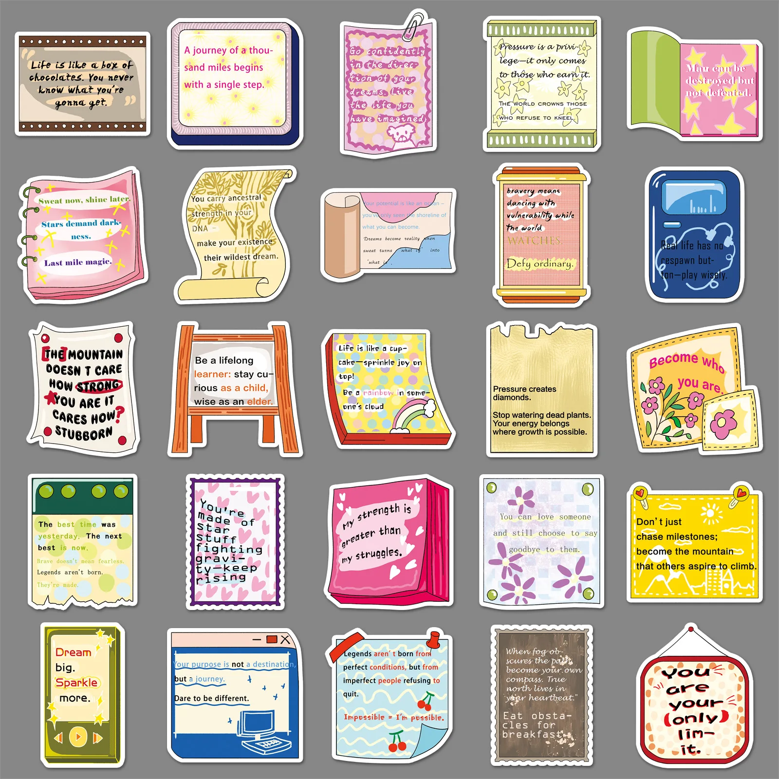 สติกเกอร์ตกแต่งลายการ์ตูนคำคมสร้างแรงบันดาลใจภาษาอังกฤษ 50 ชิ้น กันน้ำ สำหรับตกแต่งสมุดภาพและแล็ปท็อป