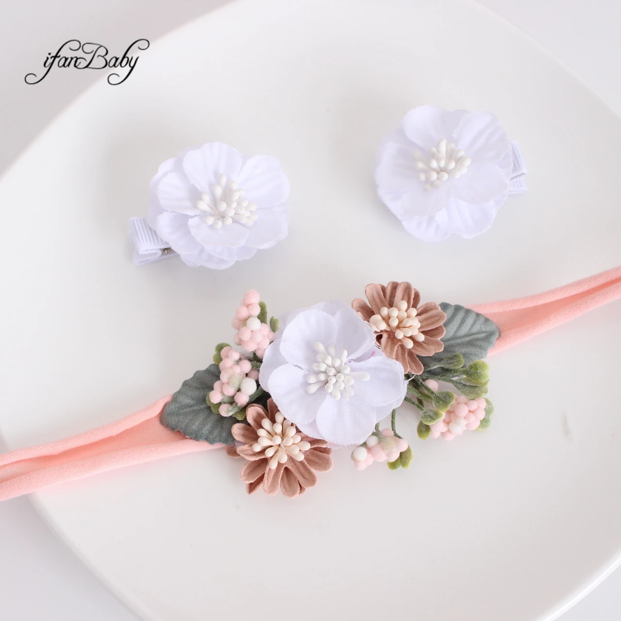 3PCS/Set Kids Women Vintage Rose Flower Headband With Floral Hair Clips