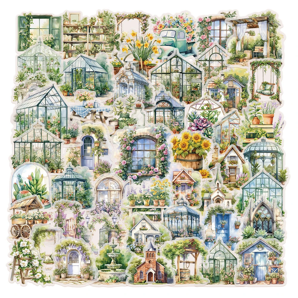 10/30/50pcs Garden Hut Stickers Cartoon Creative Flower Field Cottage Sticker Suitcase Phone Laptop Transparent Decals Wholesale