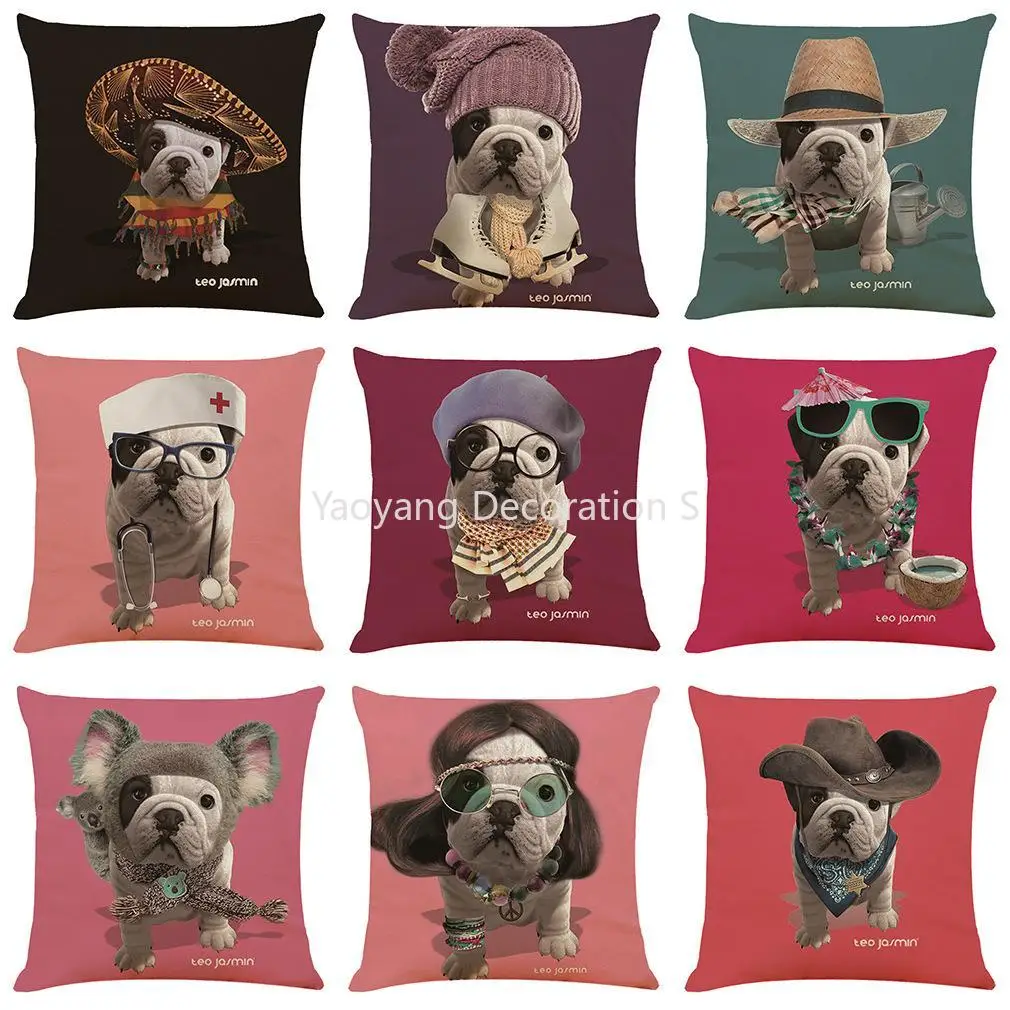 

Bulldog Pattern Cotton Pillow Cushion Cover Car Home Sofa Bed Decoration Pillowcase