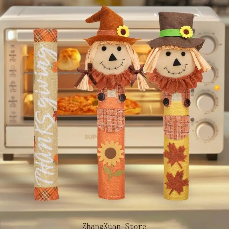 Thanksgiving Home Decors Polyester Scarecrow Fridge Handle Cover 3Pieces Set 3XUF – Detail 9