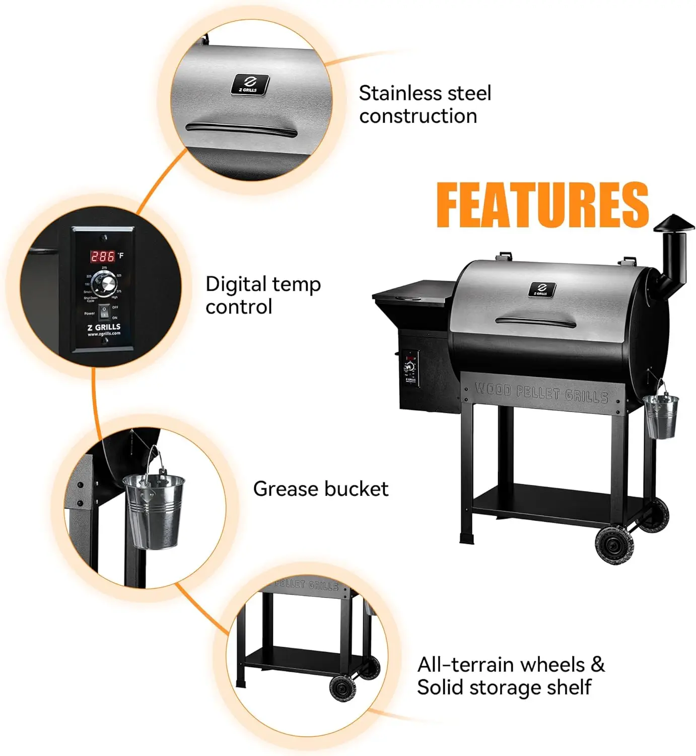 Z GRILLS Wood Pellet Smoker Grill, 8 in 1 BBQ Grill with Auto Temperature Control,697 sq in Cooking Area for Backyard, Patio and