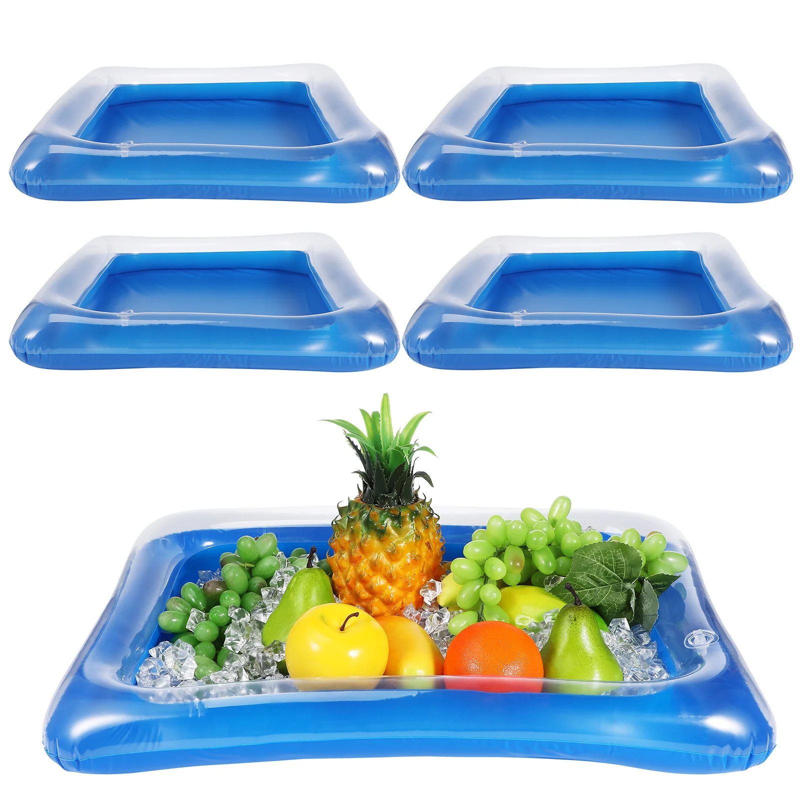 

4pcs Inflatable Ice Serving Bar Transparent Ice Food Server Tray For Party Drinks Chilled Snacks Portable Outdoor Indoor Use