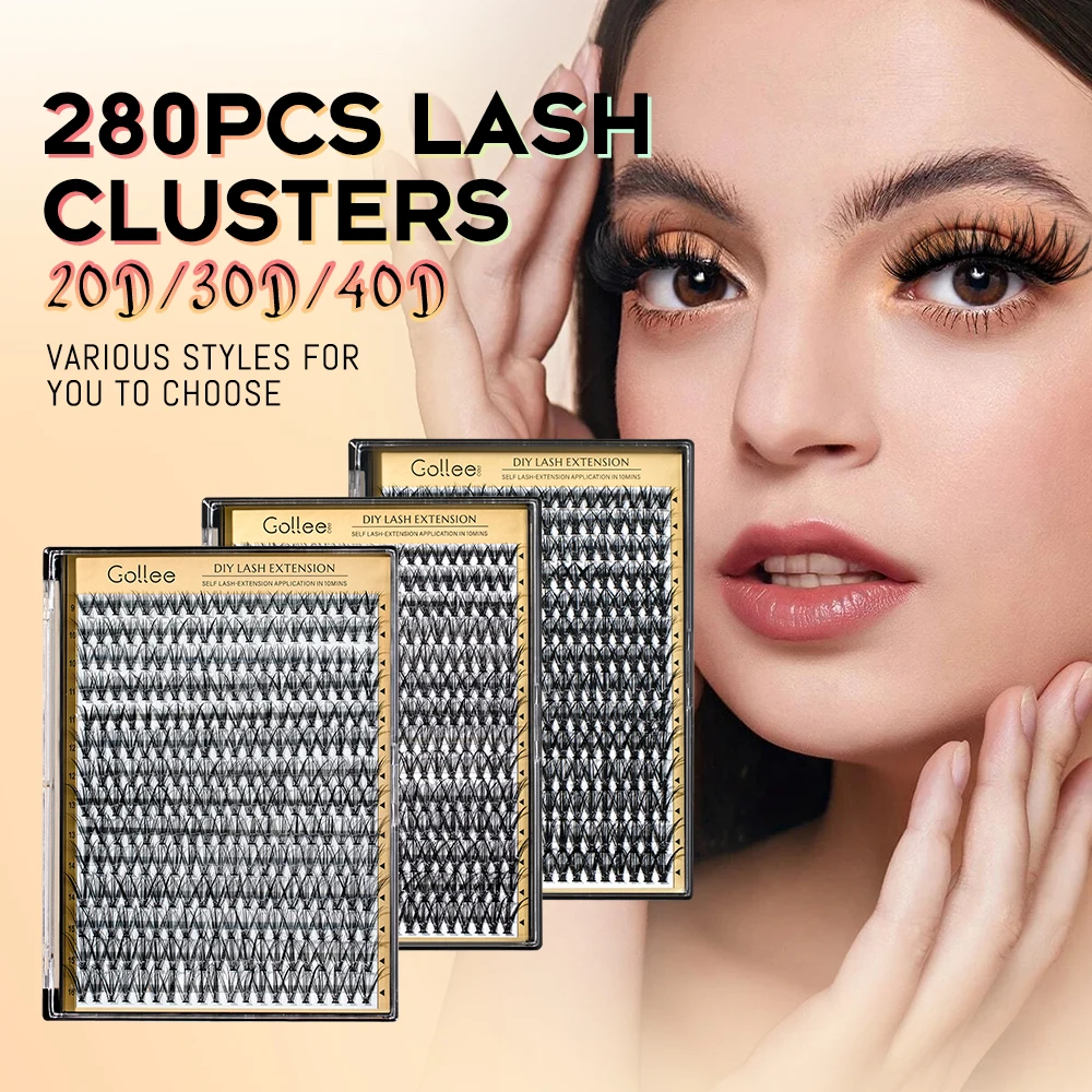 

Gollee 280 шт. Cluster Lash Stable D Curl Накладные ресницы 20D 30D 40D 9-16 мм MIX Self-Lash Extension Супер мягкий натуральный домашний макияж