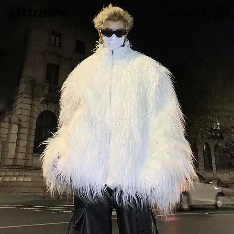 LUZHEN Thermal Stylish Solid Color Men Imitation Mink Hair Coat 2026 Winter New Trendy High Street Faux Fur Loose Jacket JY8983