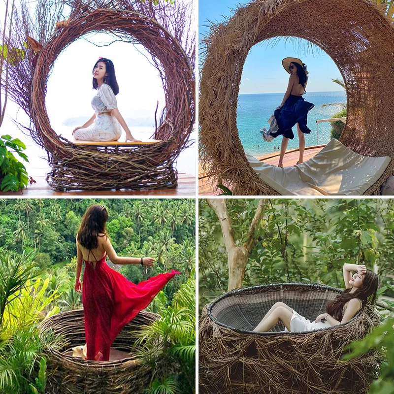 

Rocking chair Outdoor swing Hanging chair Internet celebrity attractions clock in love Nest Round hanging