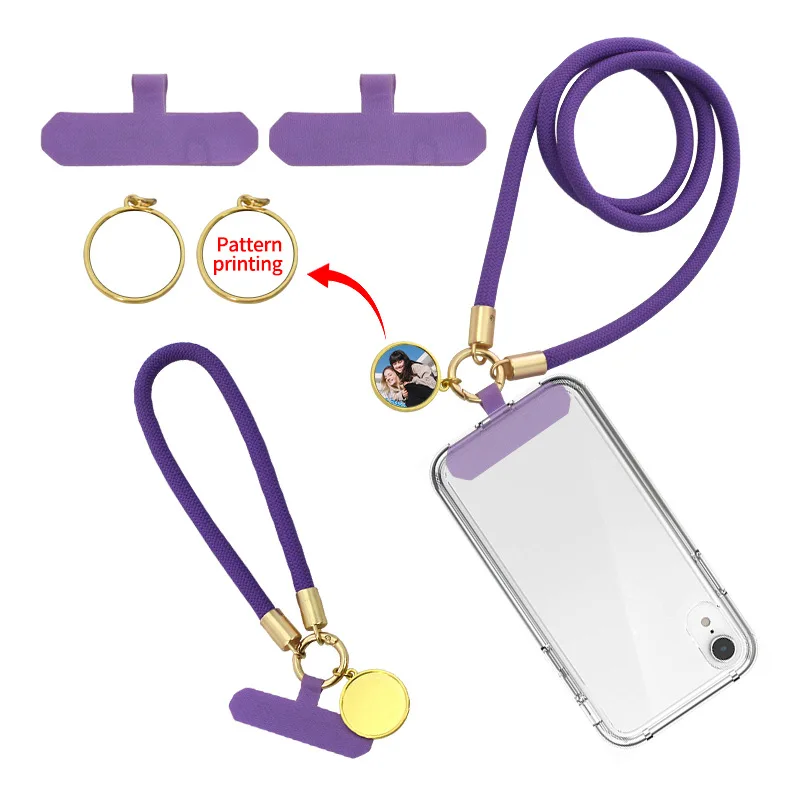 

10PCS/Lot Sublimation Blanks Phone Lanyard Purple Phone Strap with Sublimation Charm Blank