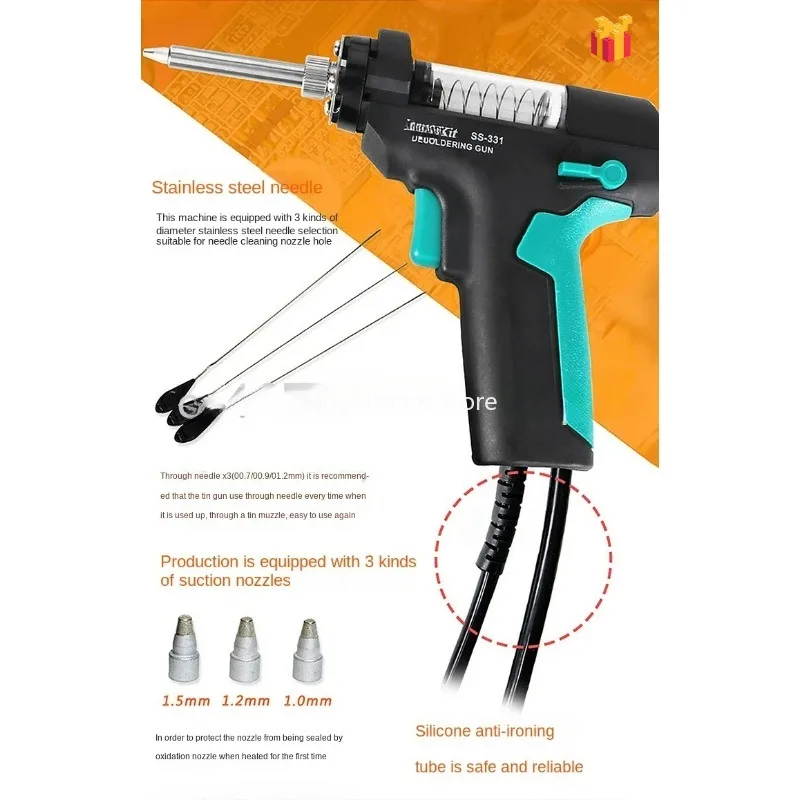 

BGA Desoldering Suction Vacuum Solder Sucker Gun Auto Sleep110v/220v Pro'sKit SS-331H ESD LCD Digital Electric Desoldering Pump