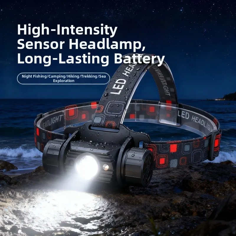 1 Pcs Outdoor Headlamp Lightweight 1000LM Motion Sensor LED Black  Headlamp Waterproof  Rechargeable Replacement Accessories ﻿