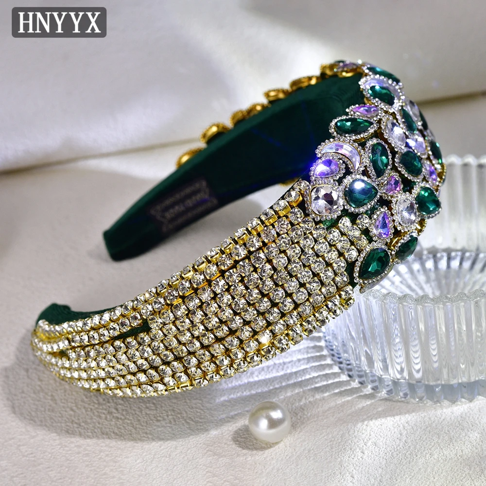 

HNYYX European Rhinestone Hair Accessories Baroque Green Crystal Headband Retro Sponge Headpiece Wedding Bridal Hair Tiara A258