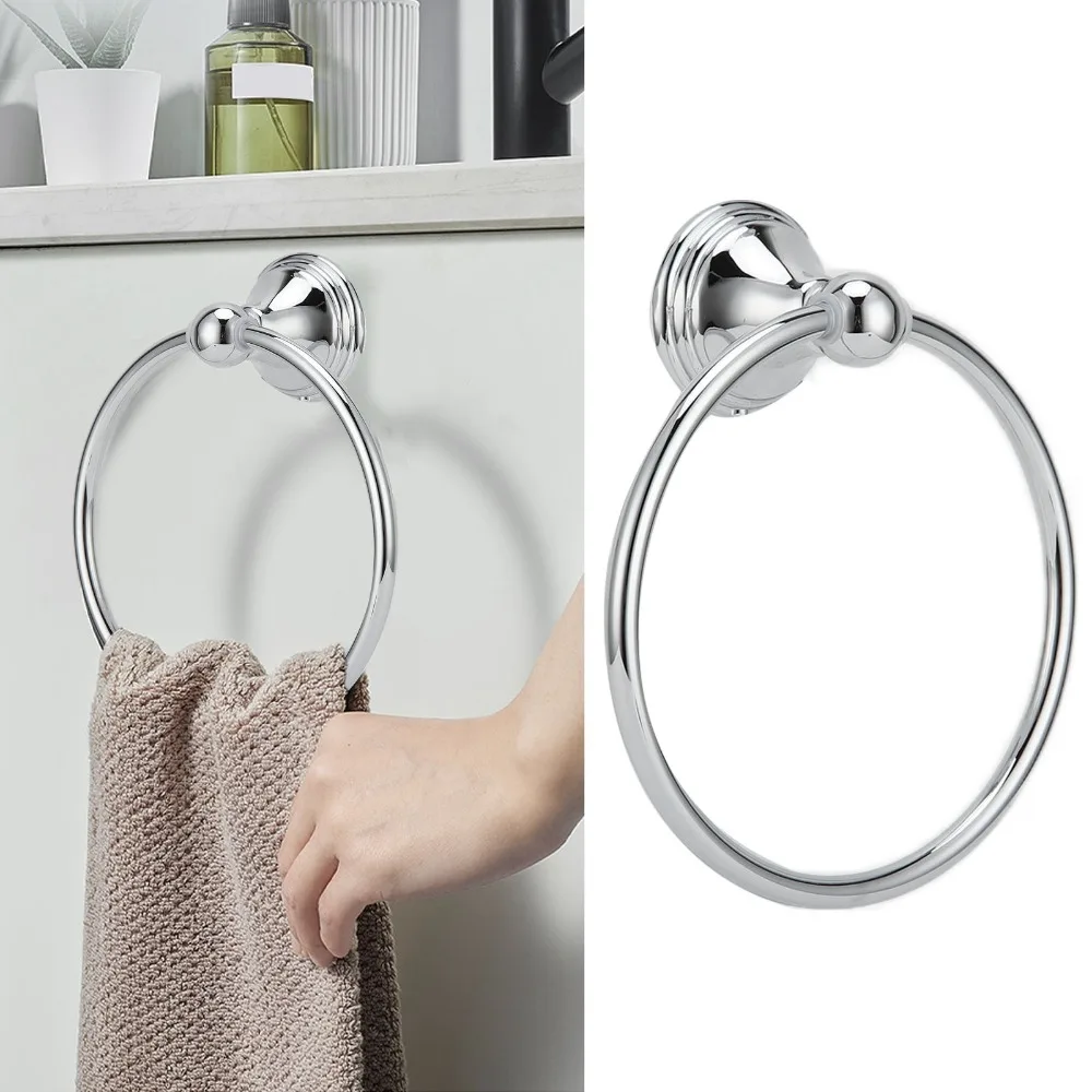 

Stainless Steel Zinc Alloy Towel Ring Silver Wall Mounted Towel Holder Round Chromeplate Towel Rack Bathroom Kitchen Washroom