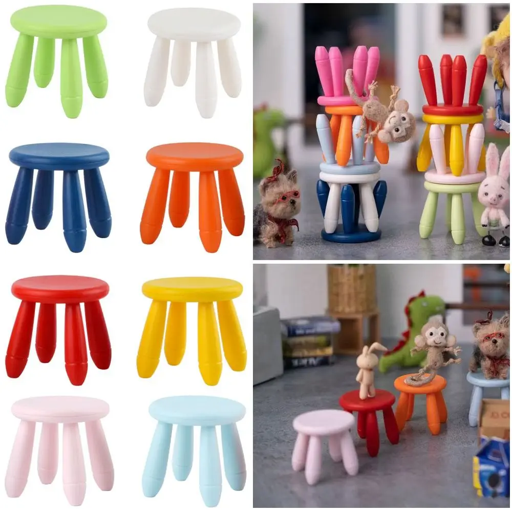 Colorful Dollhouse Stool Gift Doll Accessories 1:12 Scale Mini Chair Plastic Playing House Miniature Furniture Toy