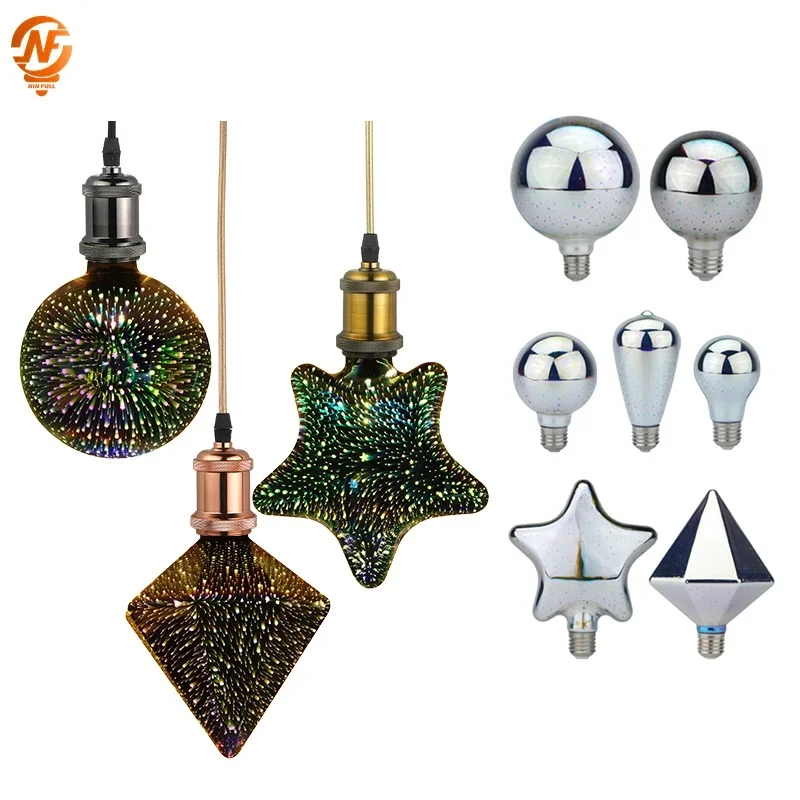 3D Decoration Vintage LED Bulb E27 4W AC 110V 220V Retro Edison Light Bulbs Fireworks Lamp ST64 G80 G95 G125 Holiday Night Light