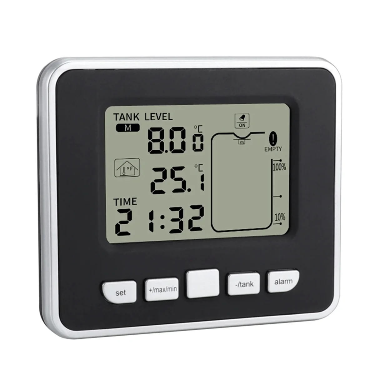 

ABIS-Ultrasonic Wireless Water Tank Liquid Level Meter with Temperature Sensor Level Monitor Time Display Low Battery Alarm